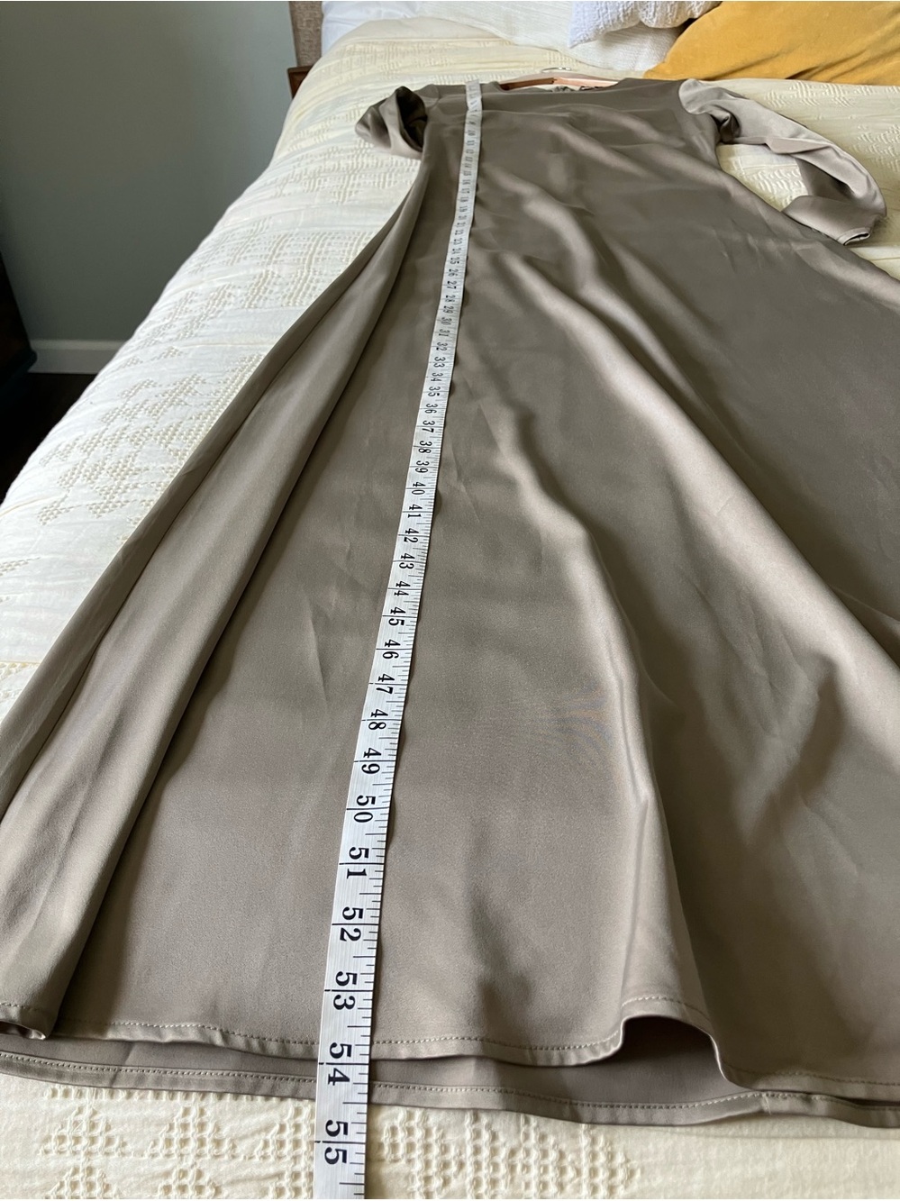 ELAA Muted Olive Green/Taupe Satin Long Sleeve A-Line Maxi Dress Size XXS-XS - Picture 8 of 12